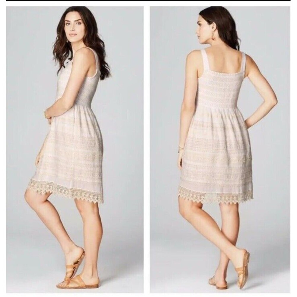 J. Jill Ocean Breeze Embellished Crinkled Dress Large White‎ Cream Lace​​